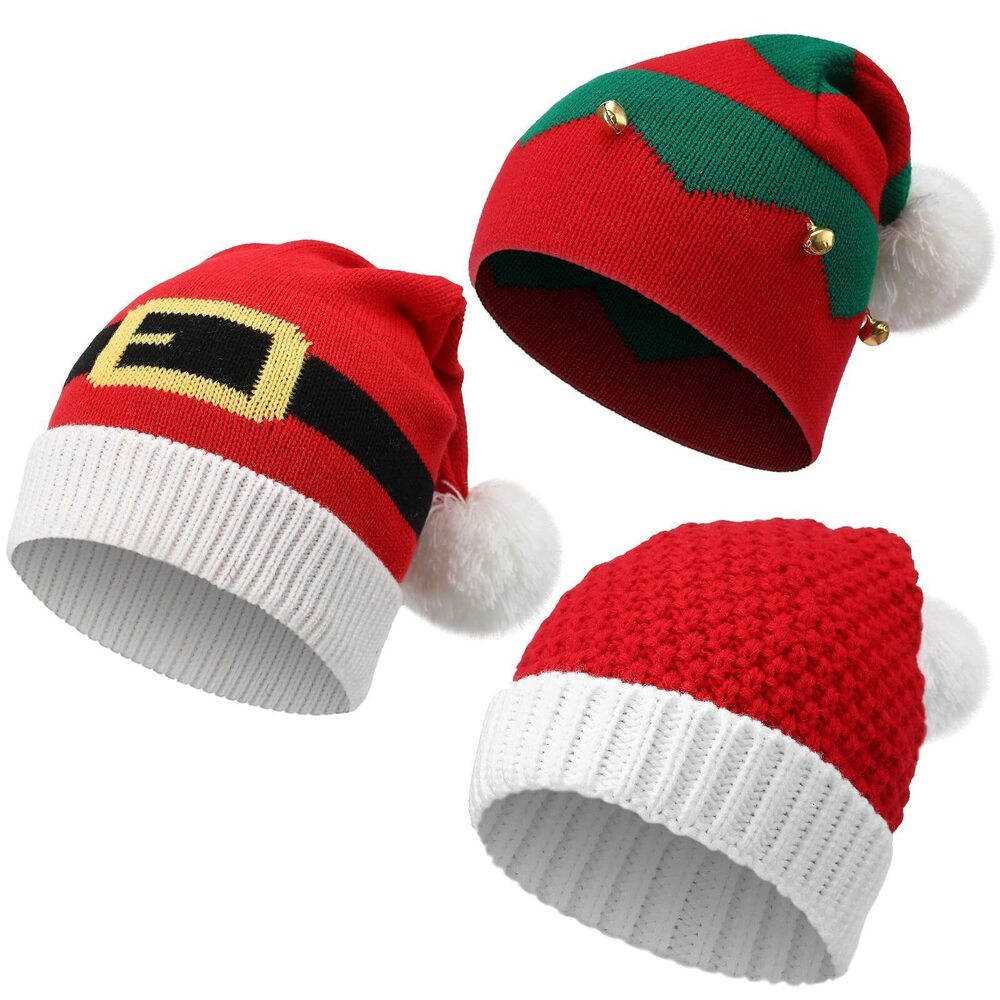 1954 3 Pcs 2024 Christmas Santa Elf Beanie Hat Winter Knitted Crochet Santa